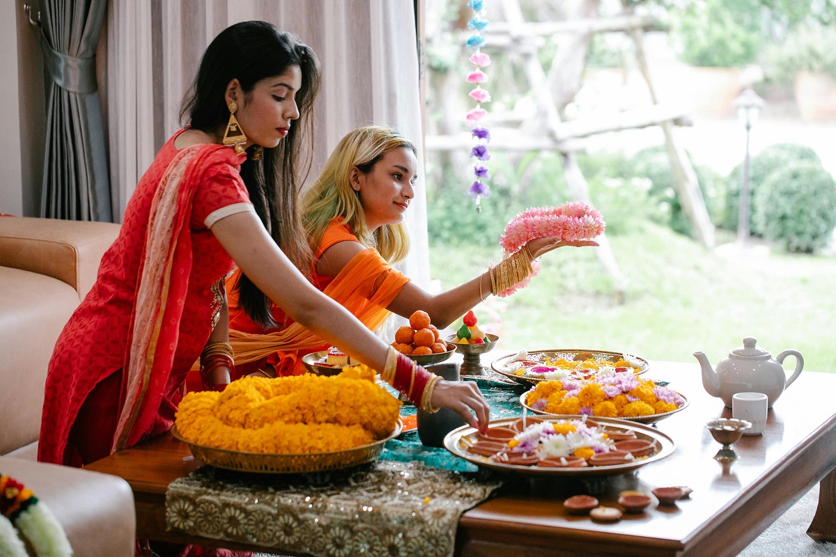 stock photo of women wearing saris